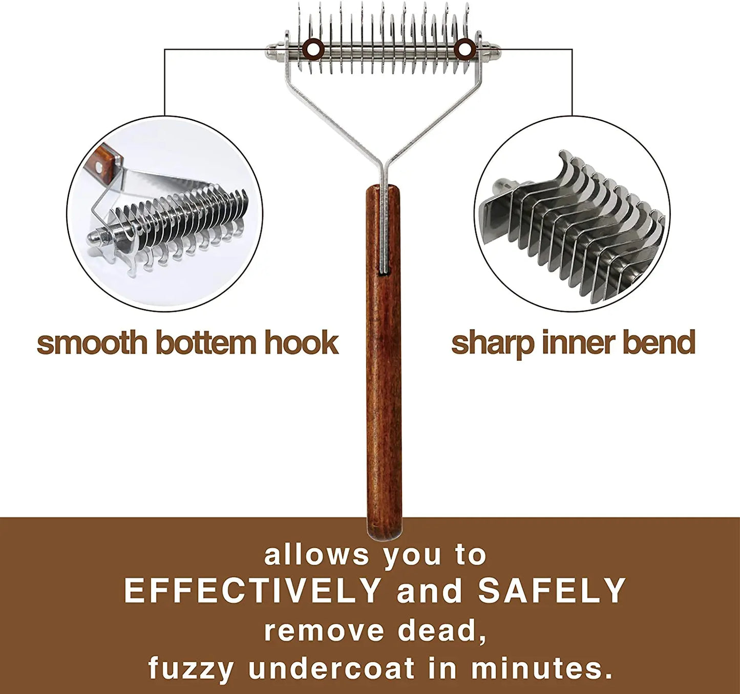 Professional Dog Brush Dematting Gently Efficient Safe Pet Comb Rake Removes Undercoat Knots Wooden Handle Puppy Grooming Tool