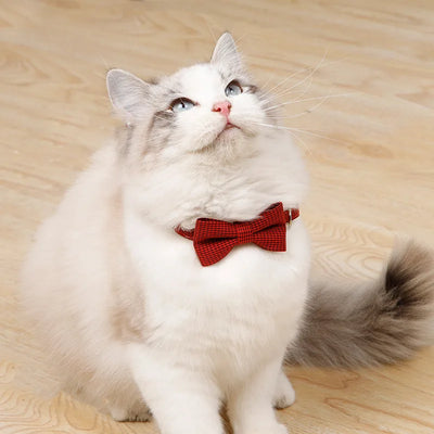 Plaid Print Puppy Dogs Cat Adjustable Bow Tie Collar