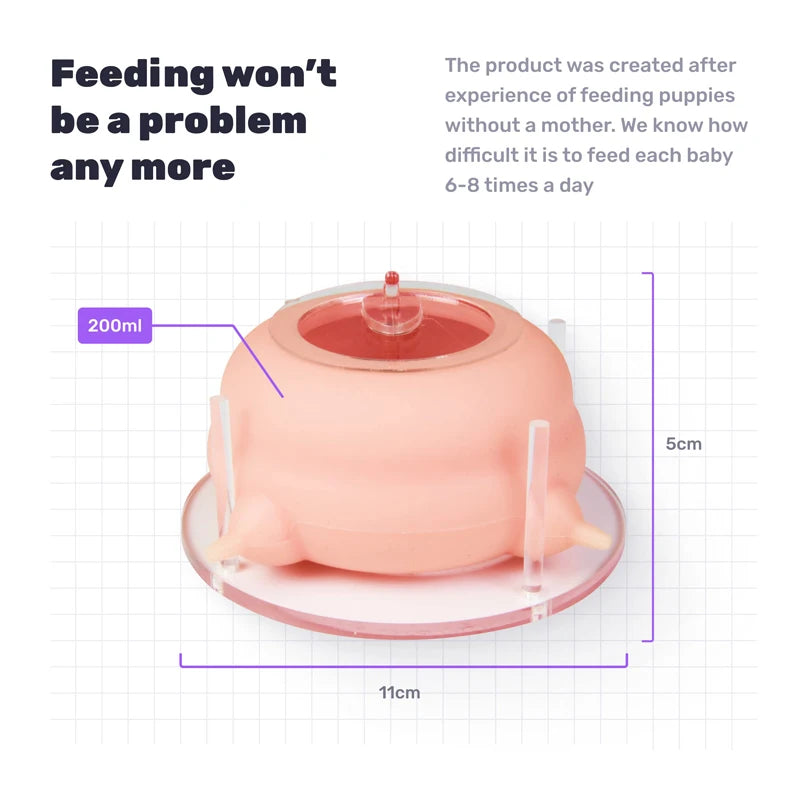 Newborn 4 Nipples Puppies Kittens Milk Feeding Bowl With Stand Nursing Station