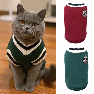 Pet Cat Solid Costume Autumn Winter Christmas Sweater Kitten Pullover Puppy Vest Clothes Kitty Jacket Outfits