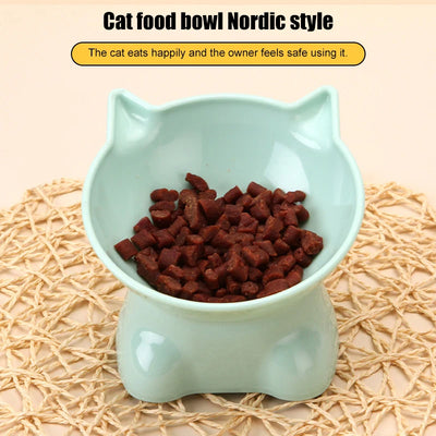 Pet Bowl Large Capacity Cats Bowls Oblique Mouth Cute Cartoon Cat Shape Cat Dog Food Dispenser Pet Feeder