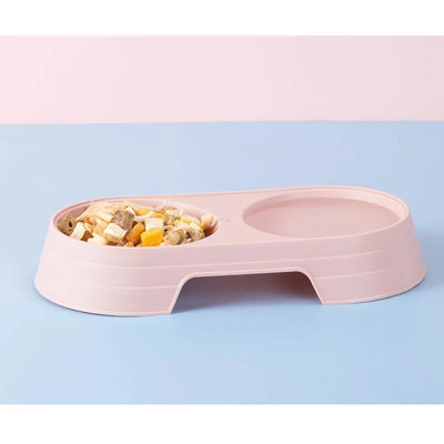 macaron pet double bowl plastic kitten dog food drinking tray feeder cat feeding1