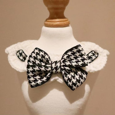 cat crochet bow tie collar cute knitted scarf plaid1