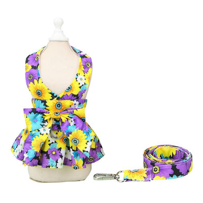dress with leash set floral teddy harness vest1
