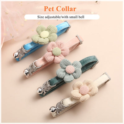 Cat Necklace - Cute knitting Flower Bell Necklace Collar