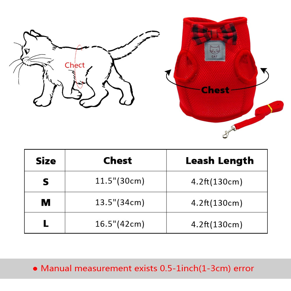 Soft Mesh Adjustable Cat Harness Leash Set