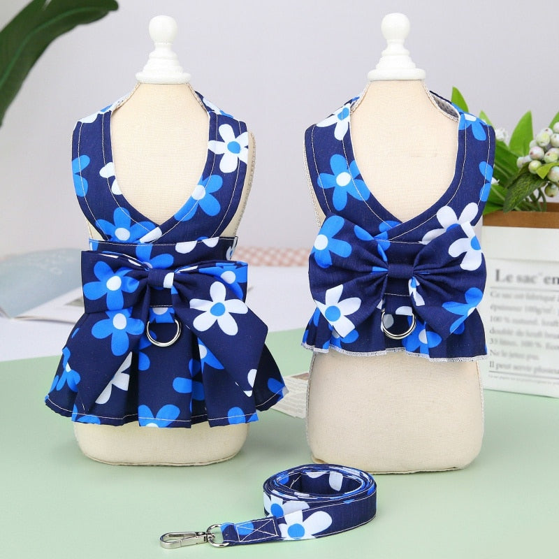dress with leash set floral teddy harness vest10