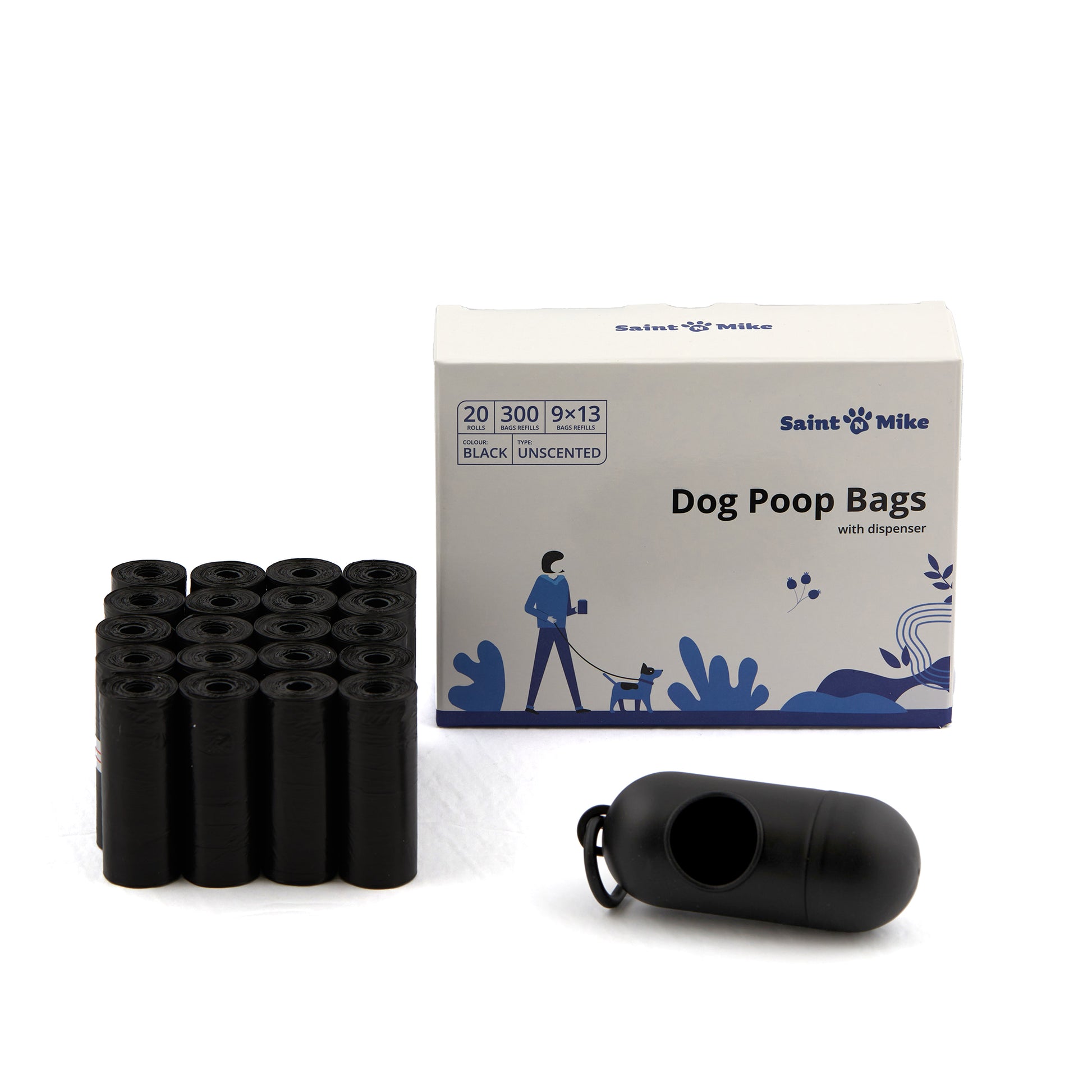 essentials dog poop bags with waste bag dispenser, 300 count, 20 pack of 15, black5
