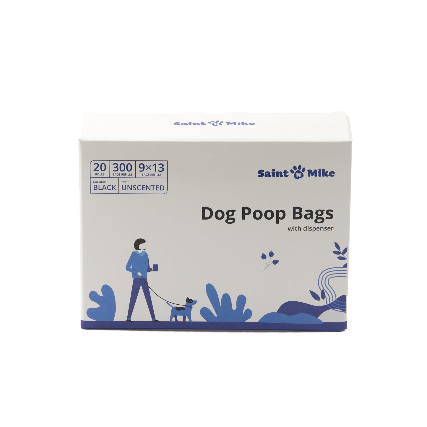 Essentials Dog Poop Bags With Waste Bag Dispenser, 300 Count, 20 pack of 15, Black
