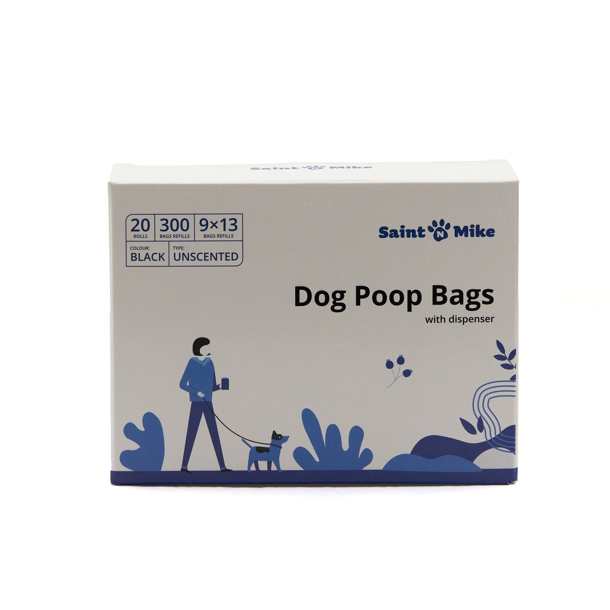 essentials dog poop bags with waste bag dispenser, 300 count, 20 pack of 15, black15