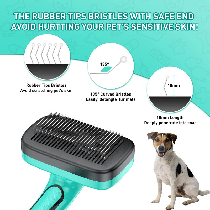 Self Cleaning Slicker Dog Brush Comfortable Massage Particle Pet Grooming Comb Remove Shedding Fur Mats Tangled Hair