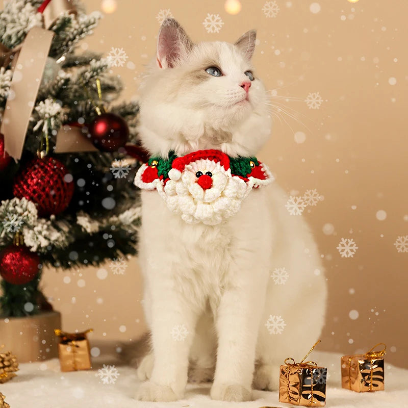 christmas cat necklaces new year wool collar1