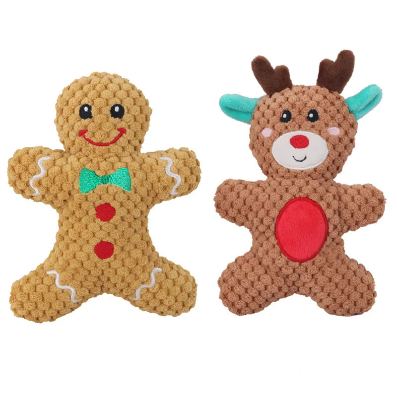 Pet Dog Plush Noise Chewing Toy Santa Elk Gingerbread Man Donut Christmas Series Cartoon Squeak Pet Toy