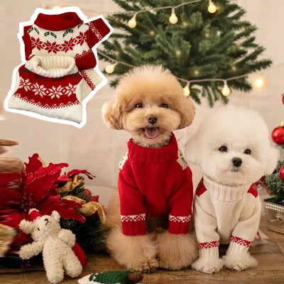 dog christmas clothes lovely red print knit sweaters winter warm