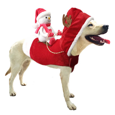 christmas red santa snowman riding outfit dog clothes1