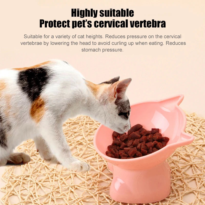 Pet Bowl Large Capacity Cats Bowls Oblique Mouth Cute Cartoon Cat Shape Cat Dog Food Dispenser Pet Feeder