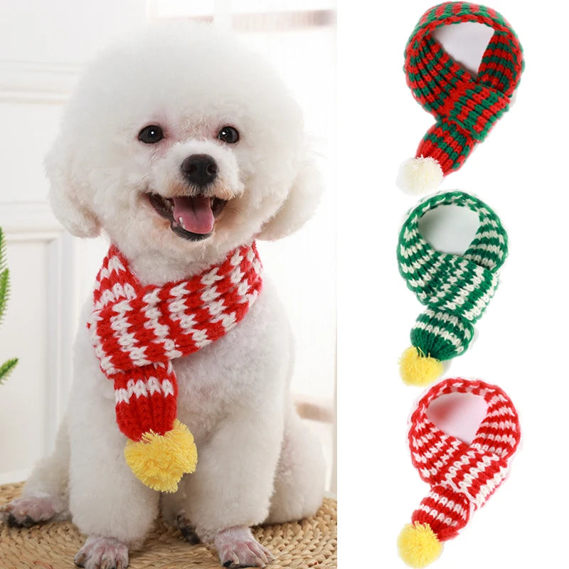 christmas dog scarf collar winter warm knitted pet scarf