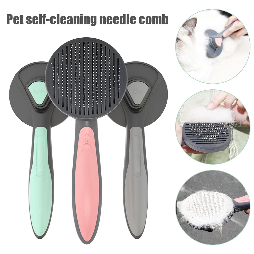 cat comb dog hair remover brush pet grooming slicker needle comb removes tangled self cleaning4