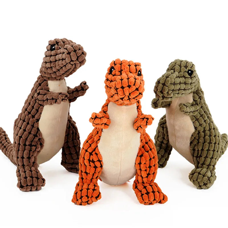 indestructible plush dinosaur squeaky chew dog toy