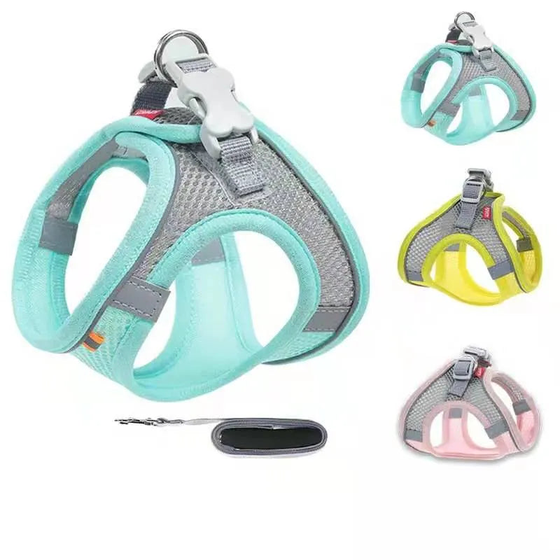 dog cat harness vest chest rope set reflective breathable adjustable pet harness for small medium dogs outdoor walking