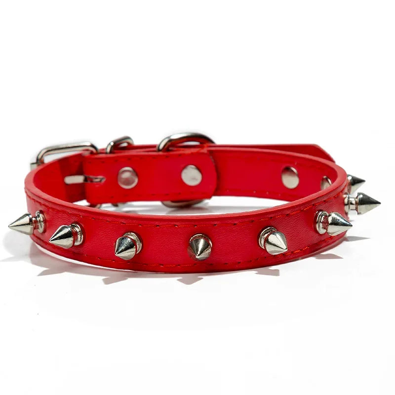leather dog cat collar spiked studded puppy pet necklace for small medium large dogs2