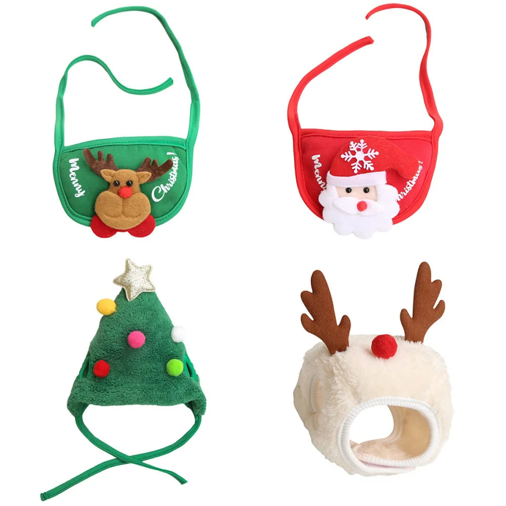 christmas puppy dog cat costume xmas cat santa elk hat with bandana bib scarf set5