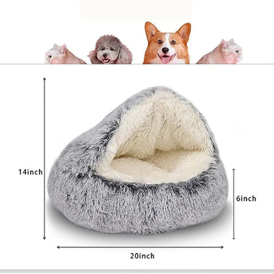Soft Plush Round Cat Bed Pet Mattress Warm Comfortable Basket 2 in 1 Sleeping Bag Nest for Small Dogs