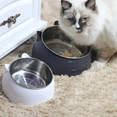 cat dog bowl 15 degrees raised stainless steel non slip puppy base cat food drinking water feeder tilt safeguard neck pet bowl1