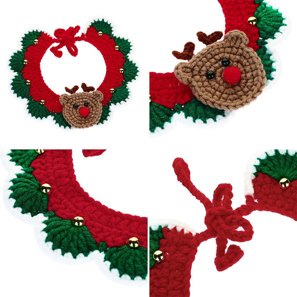 christmas cat necklaces new year wool collar5