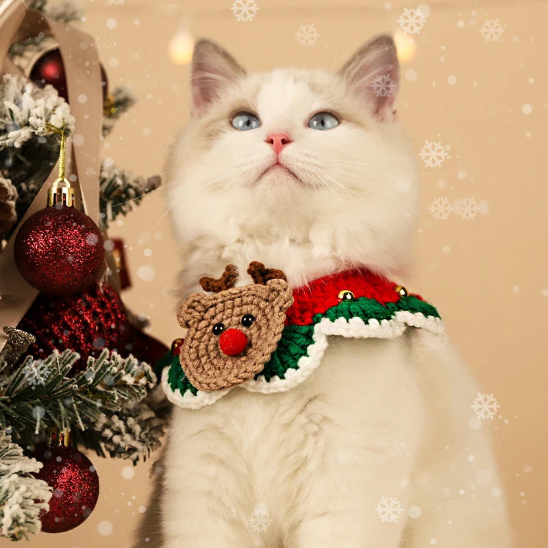 christmas cat necklaces new year wool collar2