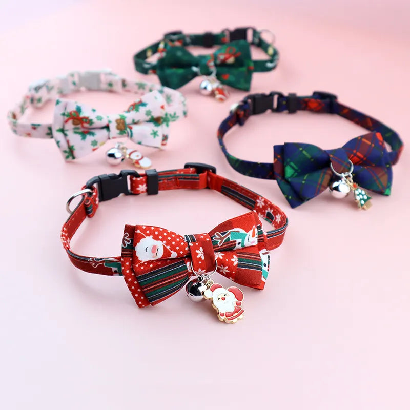 adjustable christmas cat collar with bells and bows small pendant decoration to prevent getting lost3