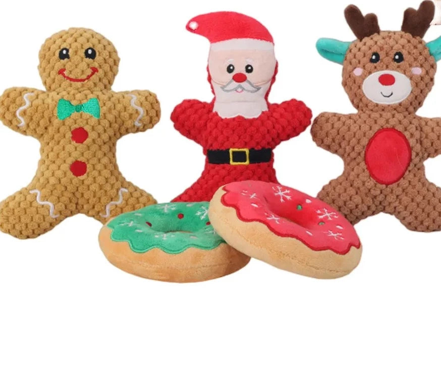 Pet Dog Plush Noise Chewing Toy Santa Elk Gingerbread Man Donut Christmas Series Cartoon Squeak Pet Toy