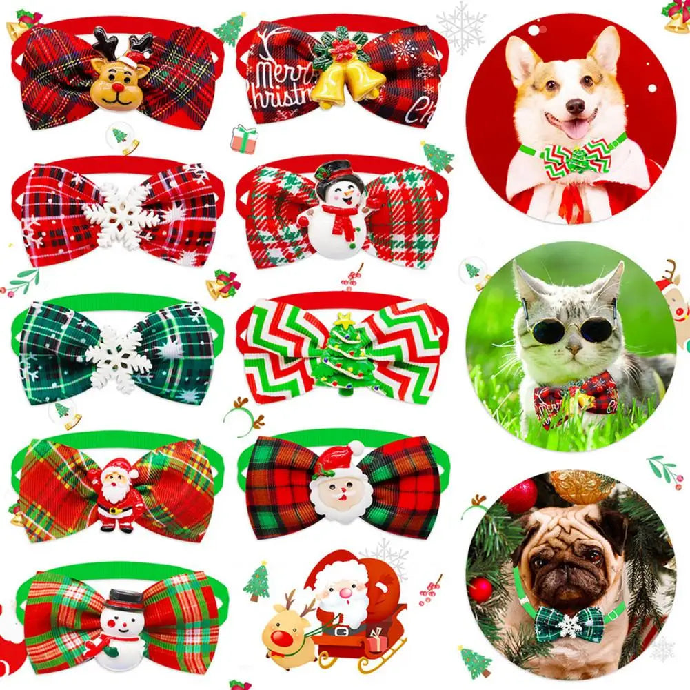 dog christmas bow tie santa claus snowflake snowman bell deer bow-knot xmas themed dog cat collar1