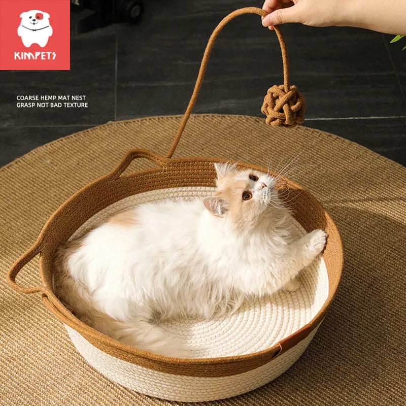 cat bed pet nest pure manual rattan woven scratch board removable washable winter warm pad all-season