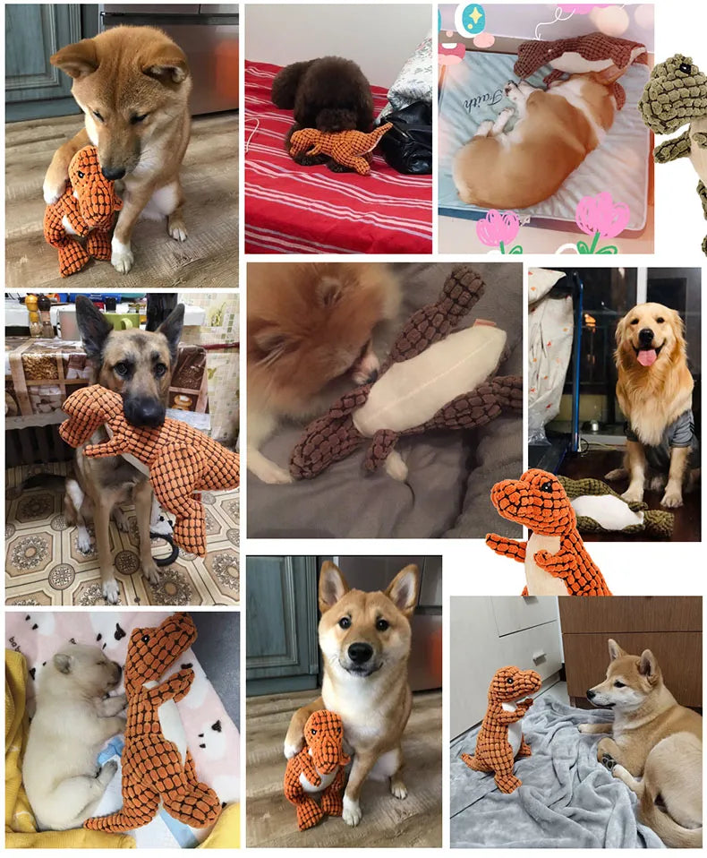 indestructible plush dinosaur squeaky chew dog toy3