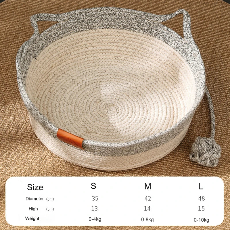 japanese pet cat bed round hand woven rattan cat beds summer cooling kitten basket cotton rope cat scratching baskets8