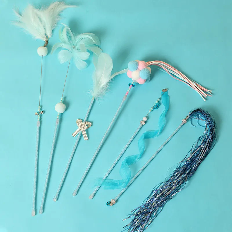 cute pet cat toys fairy funny cat stick feather ribbon bite-resistant funny cat stick with bell toy set cat toy cat dancer wand1