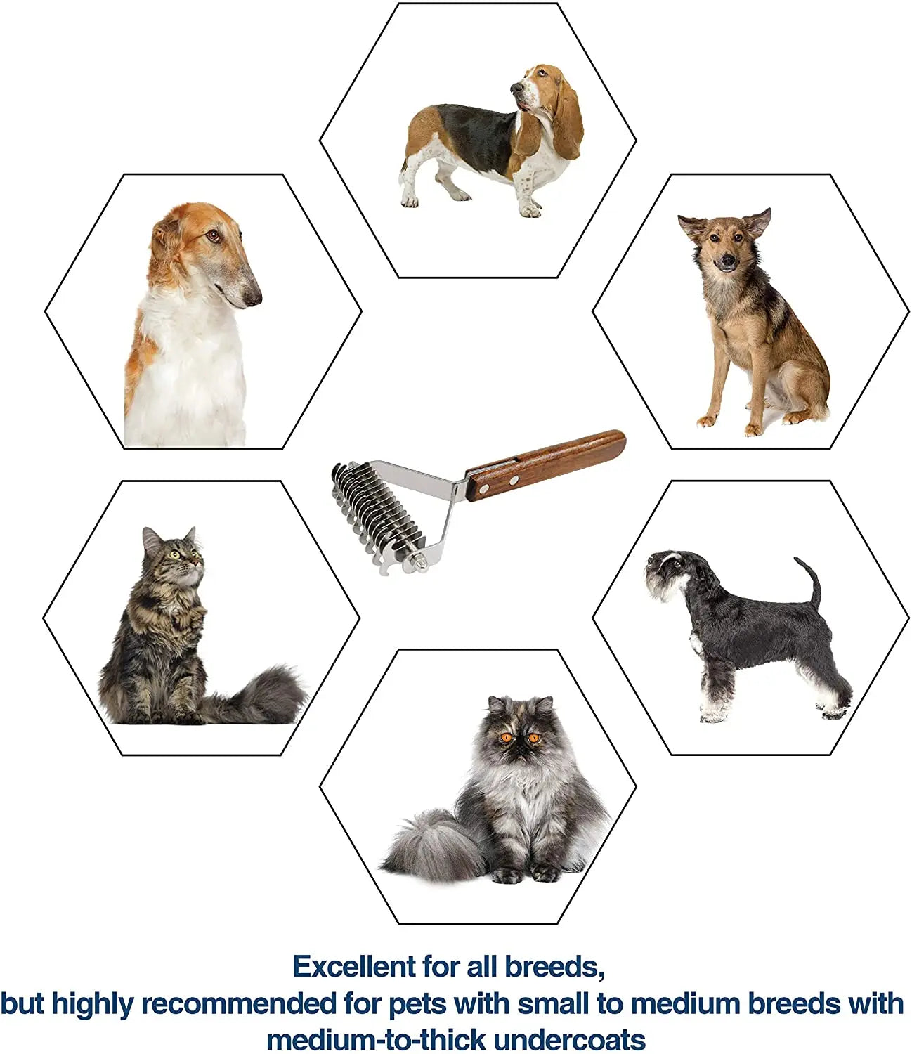 Professional Dog Brush Dematting Gently Efficient Safe Pet Comb Rake Removes Undercoat Knots Wooden Handle Puppy Grooming Tool