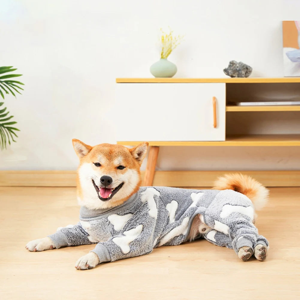 flannel dog pajamas jumpsuit for medium large dogs bone moon pattern warm jumpsuits coat3