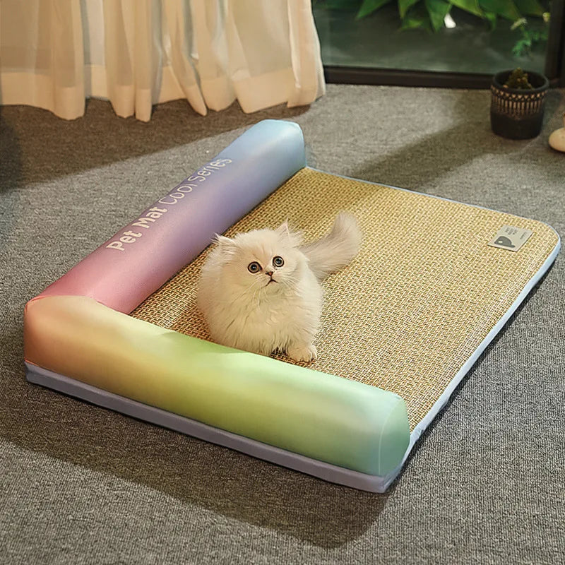 Summer Dog Ice Mat Cooling Washable Rattan Woven Cat Cushion Breathable Pet Nest Ice Feeling Sleep Cushion