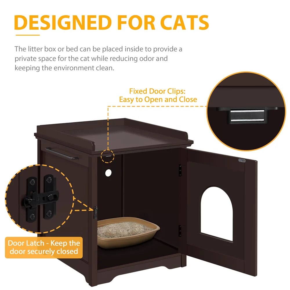 Wooden Cat Litter Box Enclosure End Table Espresso Cat Toys