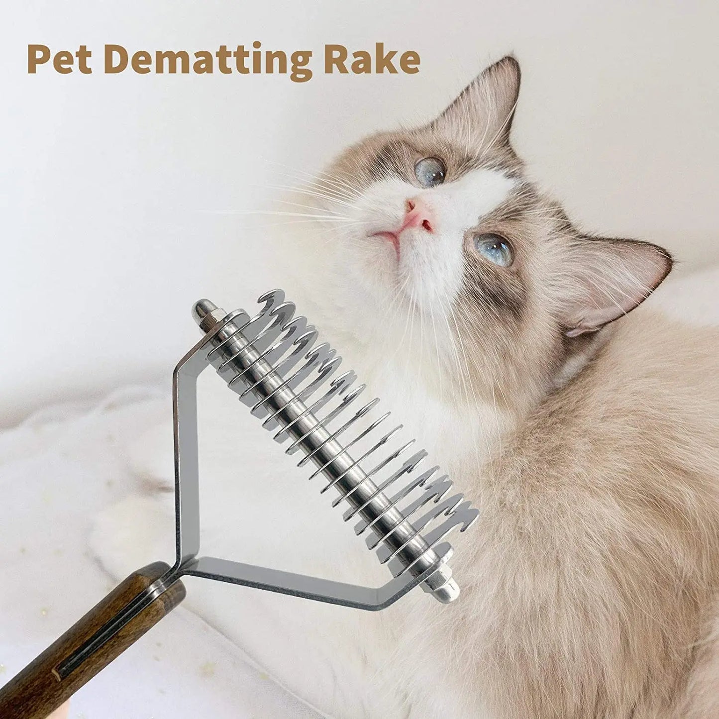 Professional Dog Brush Dematting Gently Efficient Safe Pet Comb Rake Removes Undercoat Knots Wooden Handle Puppy Grooming Tool