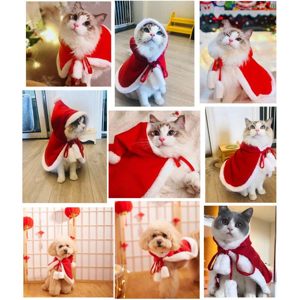 Pet Costume Santa Cosplay Funny Transformed Cat/Dog Christmas Cape Red Scarf Cloak Props Decor