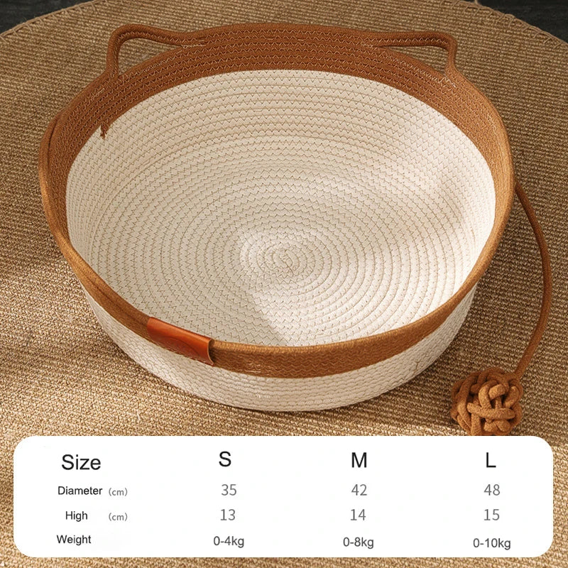 japanese pet cat bed round hand woven rattan cat beds summer cooling kitten basket cotton rope cat scratching baskets9