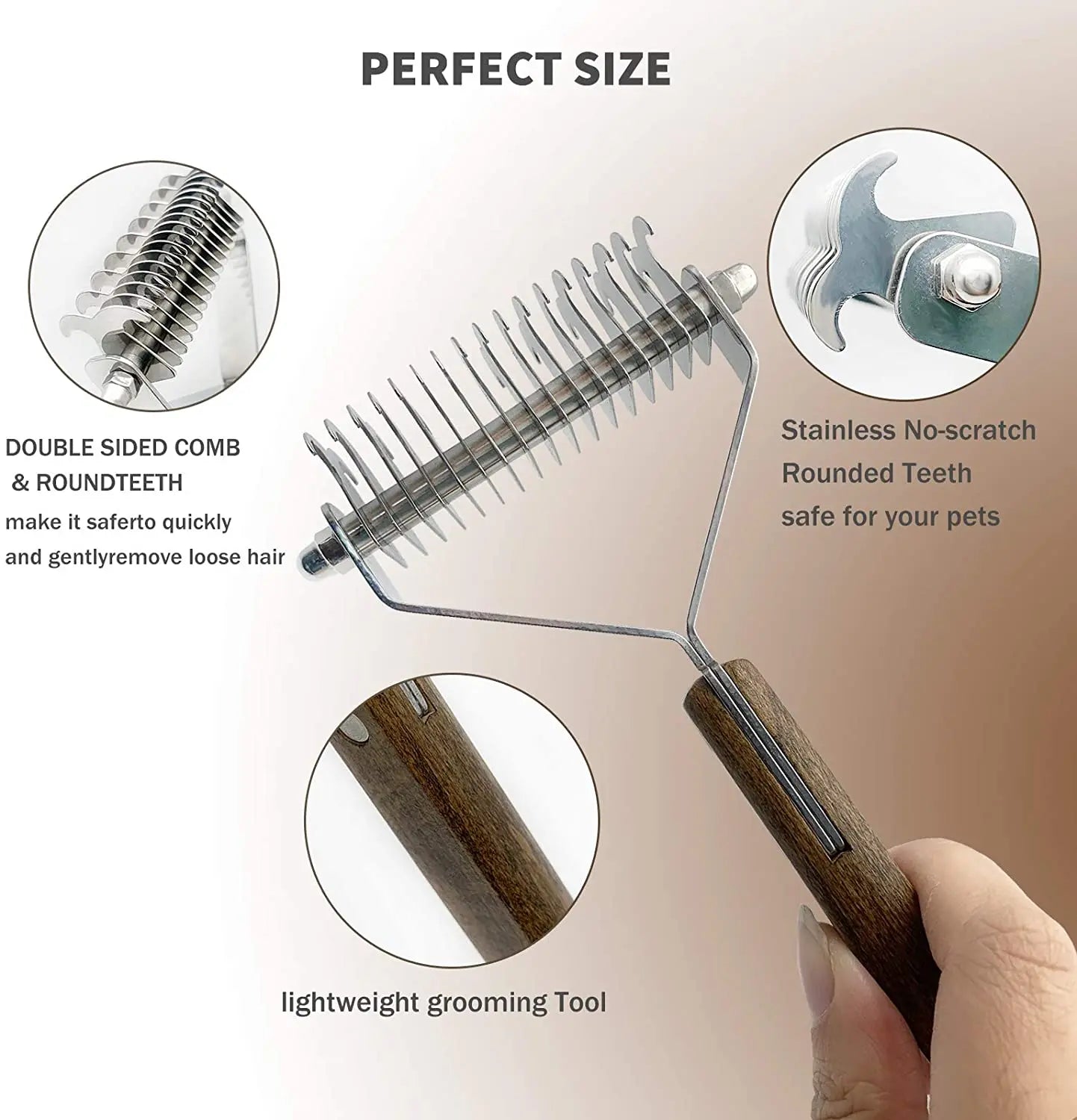 Professional Dog Brush Dematting Gently Efficient Safe Pet Comb Rake Removes Undercoat Knots Wooden Handle Puppy Grooming Tool