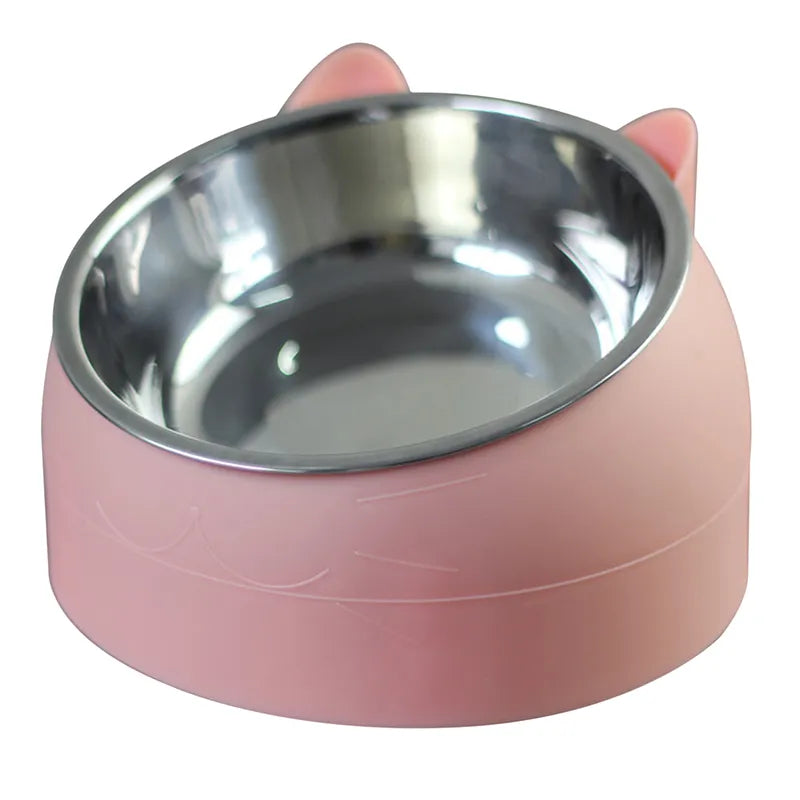 cat dog bowl 15 degrees raised stainless steel non slip puppy base cat food drinking water feeder tilt safeguard neck pet bowl5