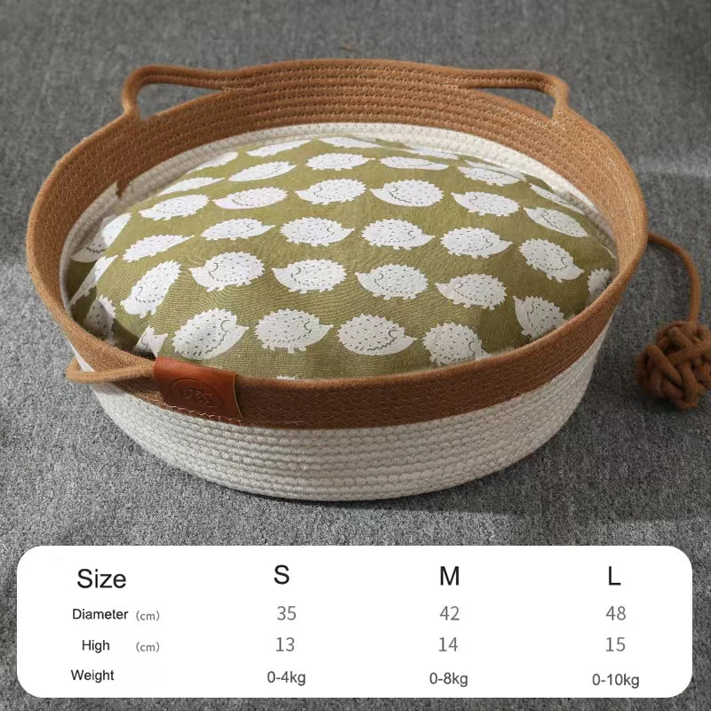 japanese pet cat bed round hand woven rattan cat beds summer cooling kitten basket cotton rope cat scratching baskets11