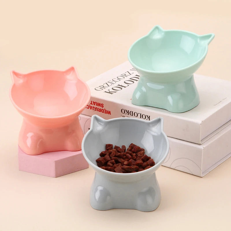 Pet Bowl Large Capacity Cats Bowls Oblique Mouth Cute Cartoon Cat Shape Cat Dog Food Dispenser Pet Feeder