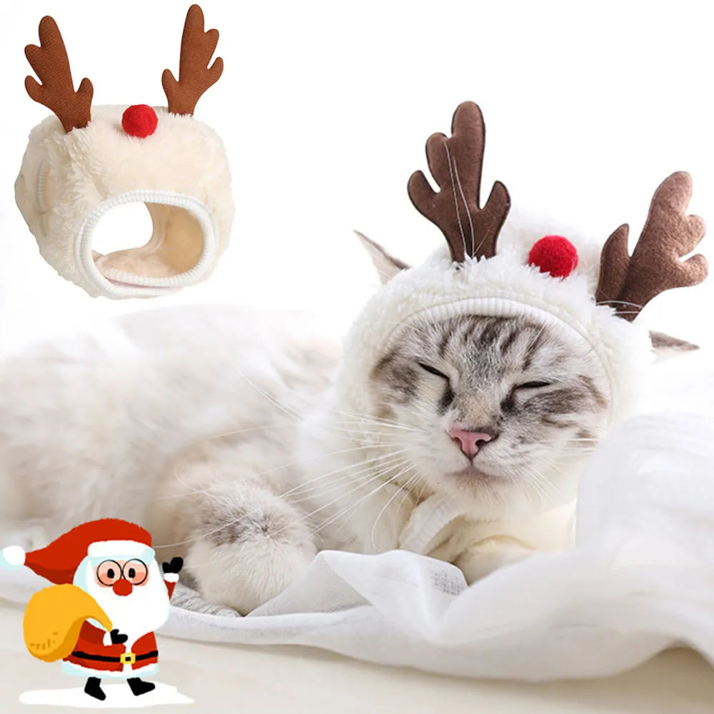 christmas puppy dog cat costume xmas cat santa elk hat with bandana bib scarf set