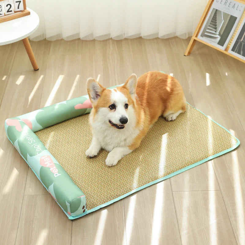 Summer Dog Ice Mat Cooling Washable Rattan Woven Cat Cushion Breathable Pet Nest Ice Feeling Sleep Cushion